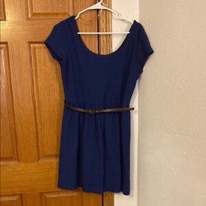 Navy Blue Mini Dress with Belt